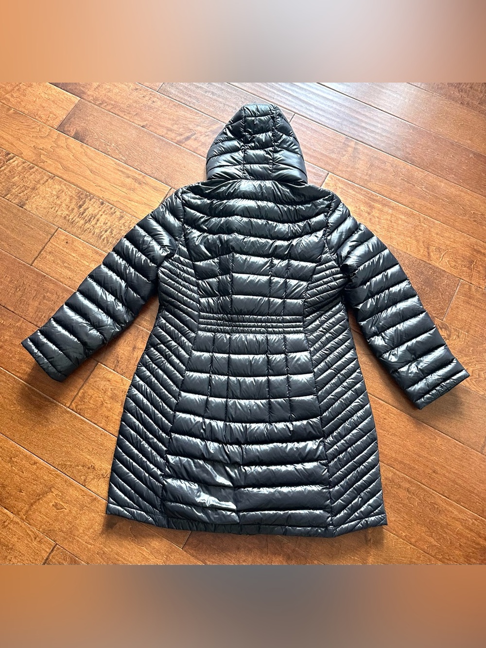 Calvin Klein XL Black Packable Premium Down Long Puffer Coat Hooded - Picture 3 of 11